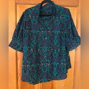 Ann Taylor Floral Ruffle Button Top, EUC, XL
